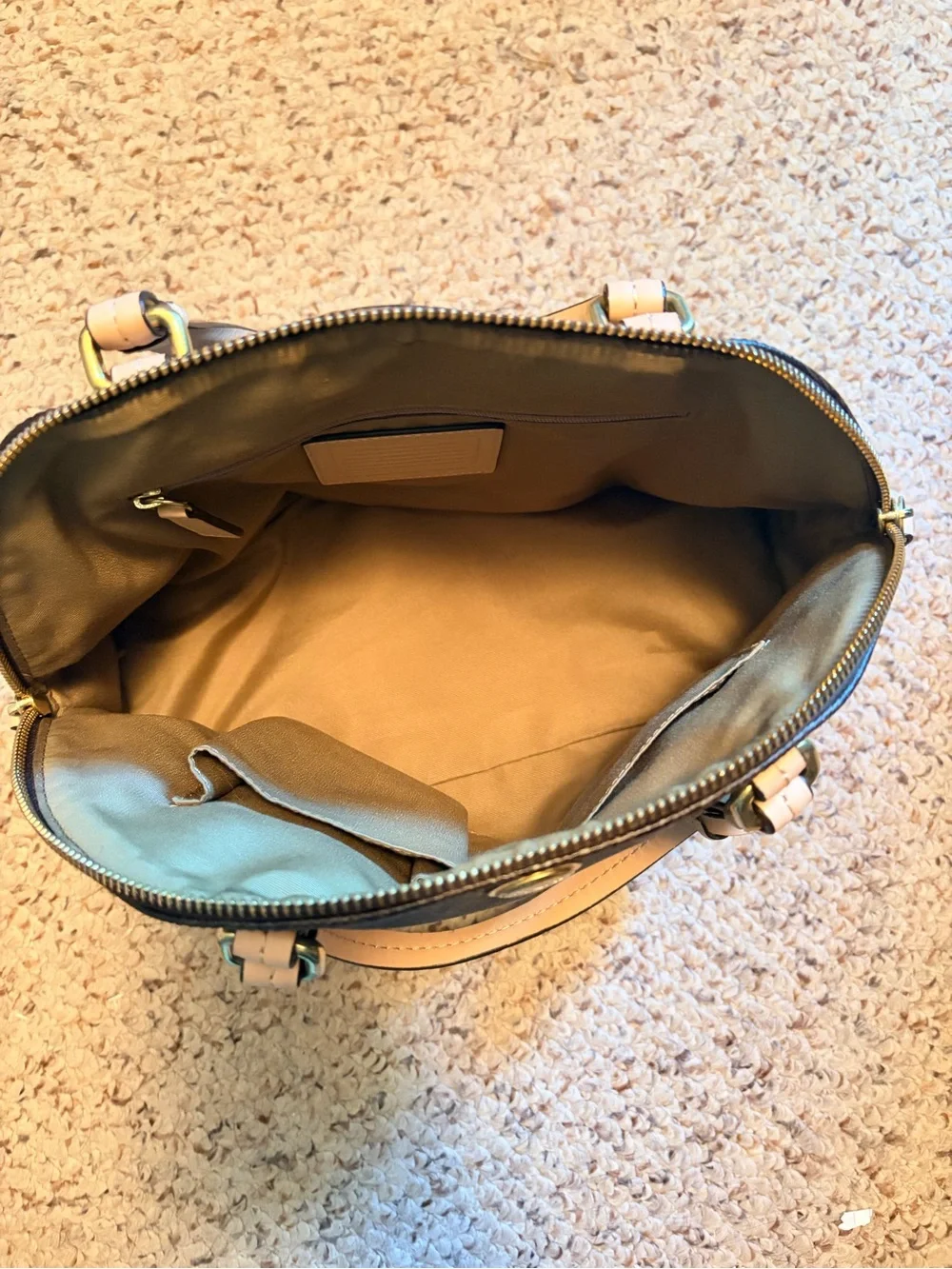 Coach Brown Signature Dome Satchel with Tan Trim and Handles
